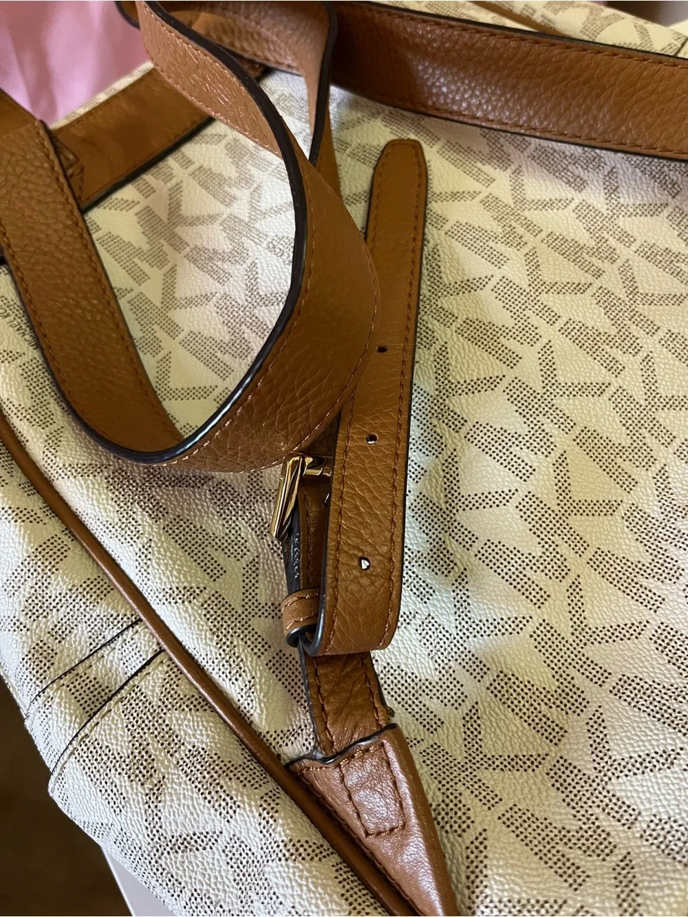 Michael Kors Beige and Brown Studded MK Logo Backpack